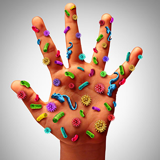 Image of illustrated hand covered in germs