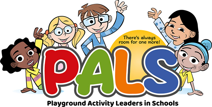 Cartoon graphic of children around the PALS logo