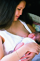 A woman breastfeeding her baby.