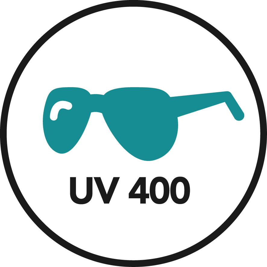 Graphic of sunglasses with text reading UV 400