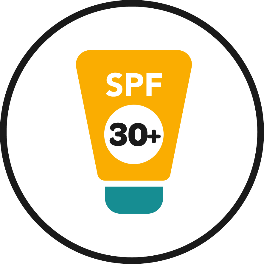 Graphic of tube of 30+ SPF sunscreen