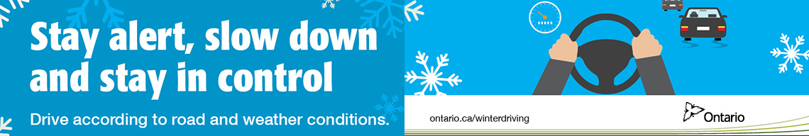 Stay alert, slow down and stay in control - winter driving safey banner